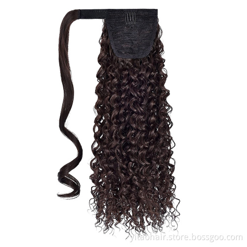 wholesale Long Curly Dark Brown Black Red Black Hair 18 Inch Long Curly Ponytail hair Extension